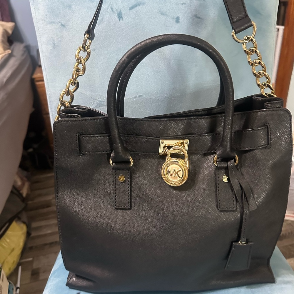 -SOLD-Michael Kors Large Hamilton Bag- black in color. In excellent condition